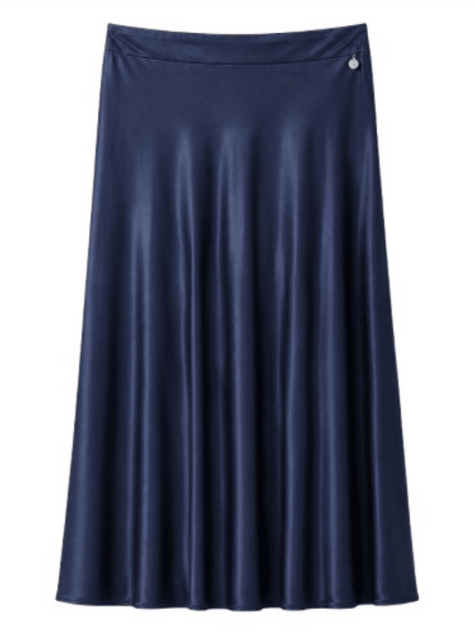 Satin Bias Cut Skirt - Navy - at home