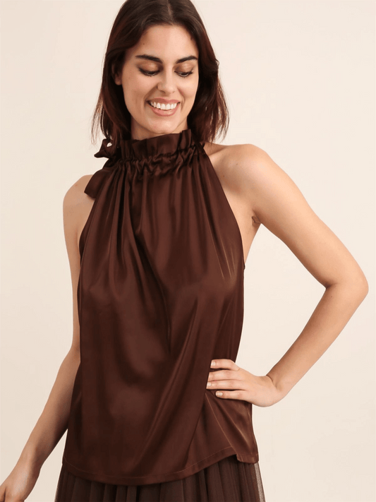 Satin Elisabeth Top - Choco - at home