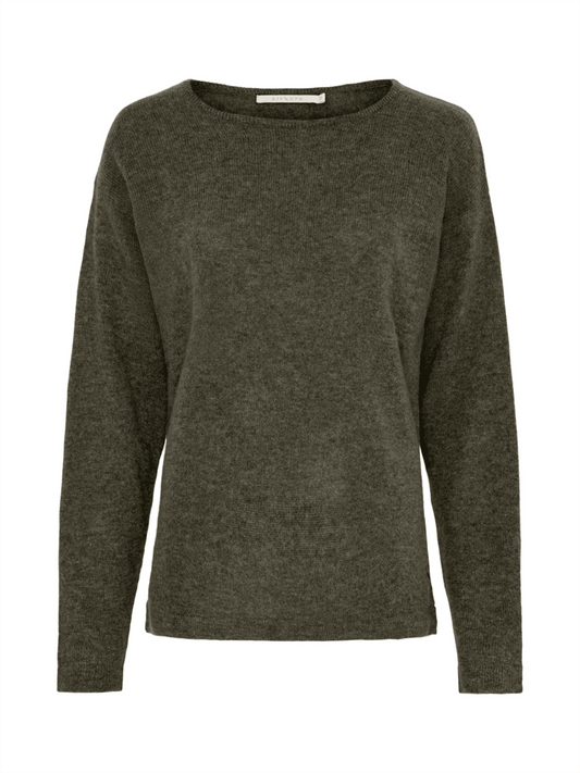 Selina Pure Cashmere Pullover - Army Green Melange - at home
