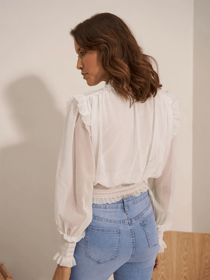 September V - Neck Blouse - White - at home