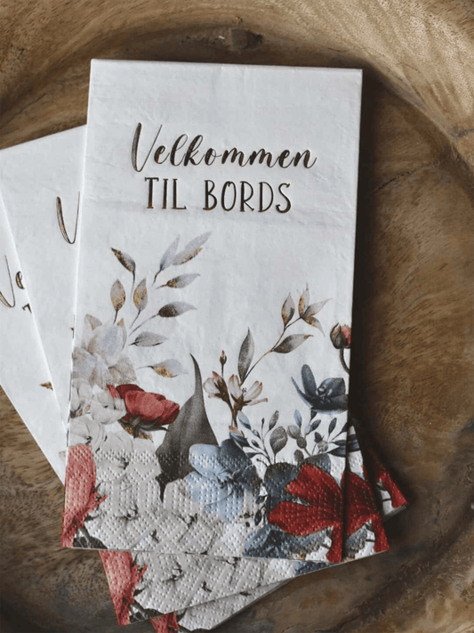 Servietter - Velkommen Til Bords 33x40cm Rød/Blå Blomster - at home