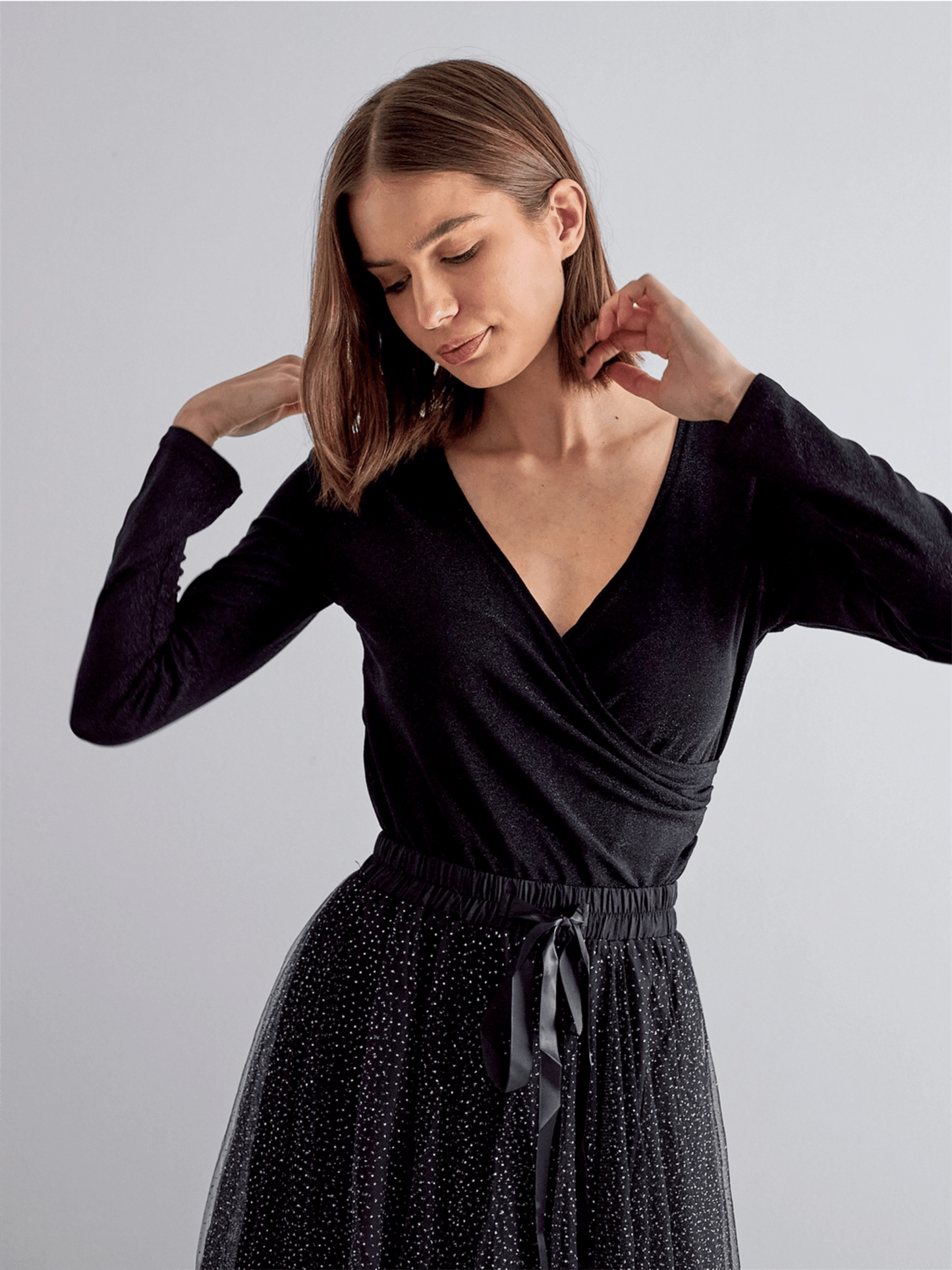 Shiny Lurex Wrap Top - Choco - at home