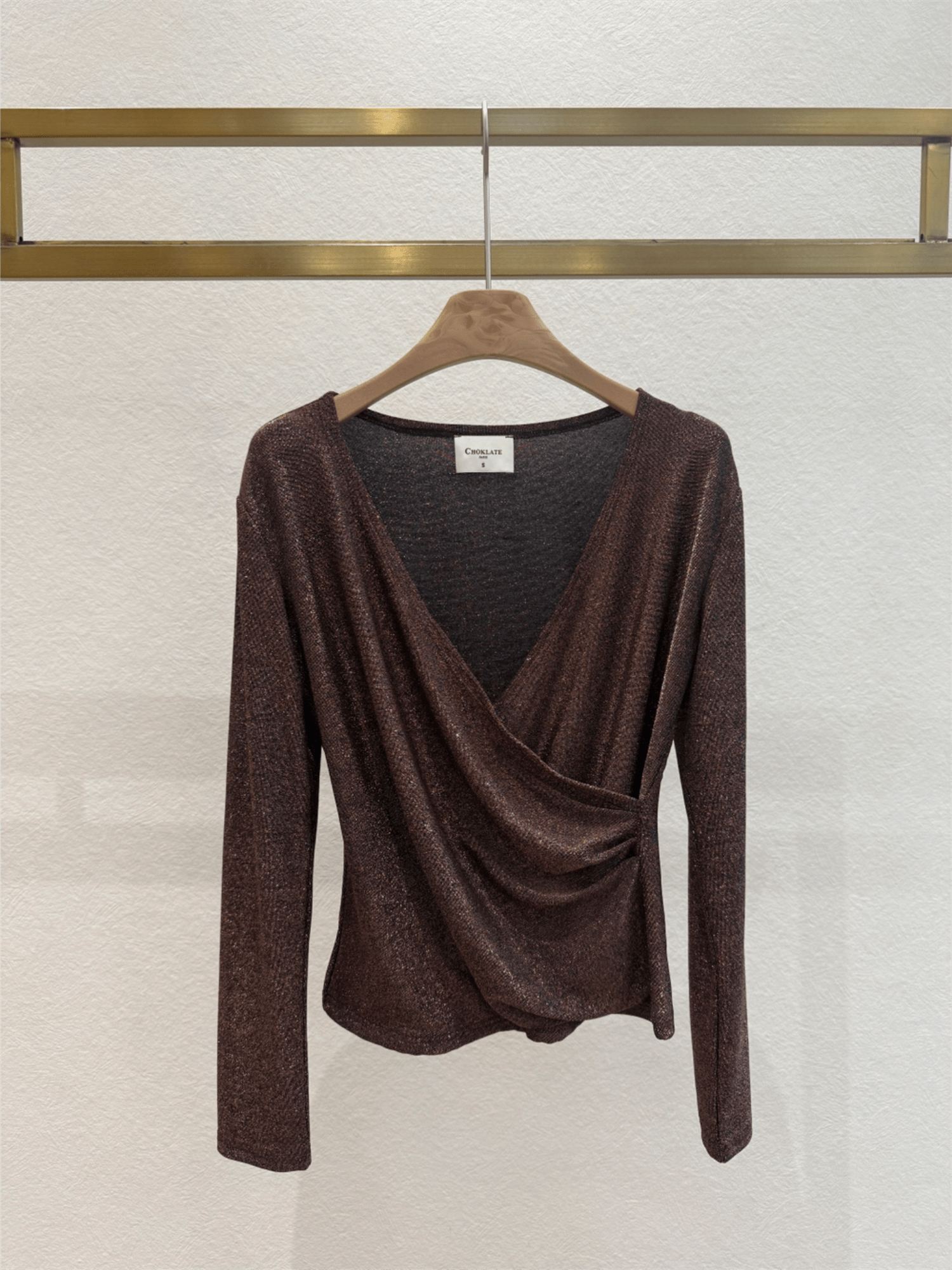 Shiny Lurex Wrap Top - Choco - at home