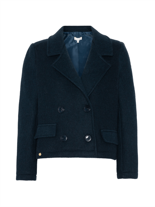 Short Wool Coat - Navy - at home