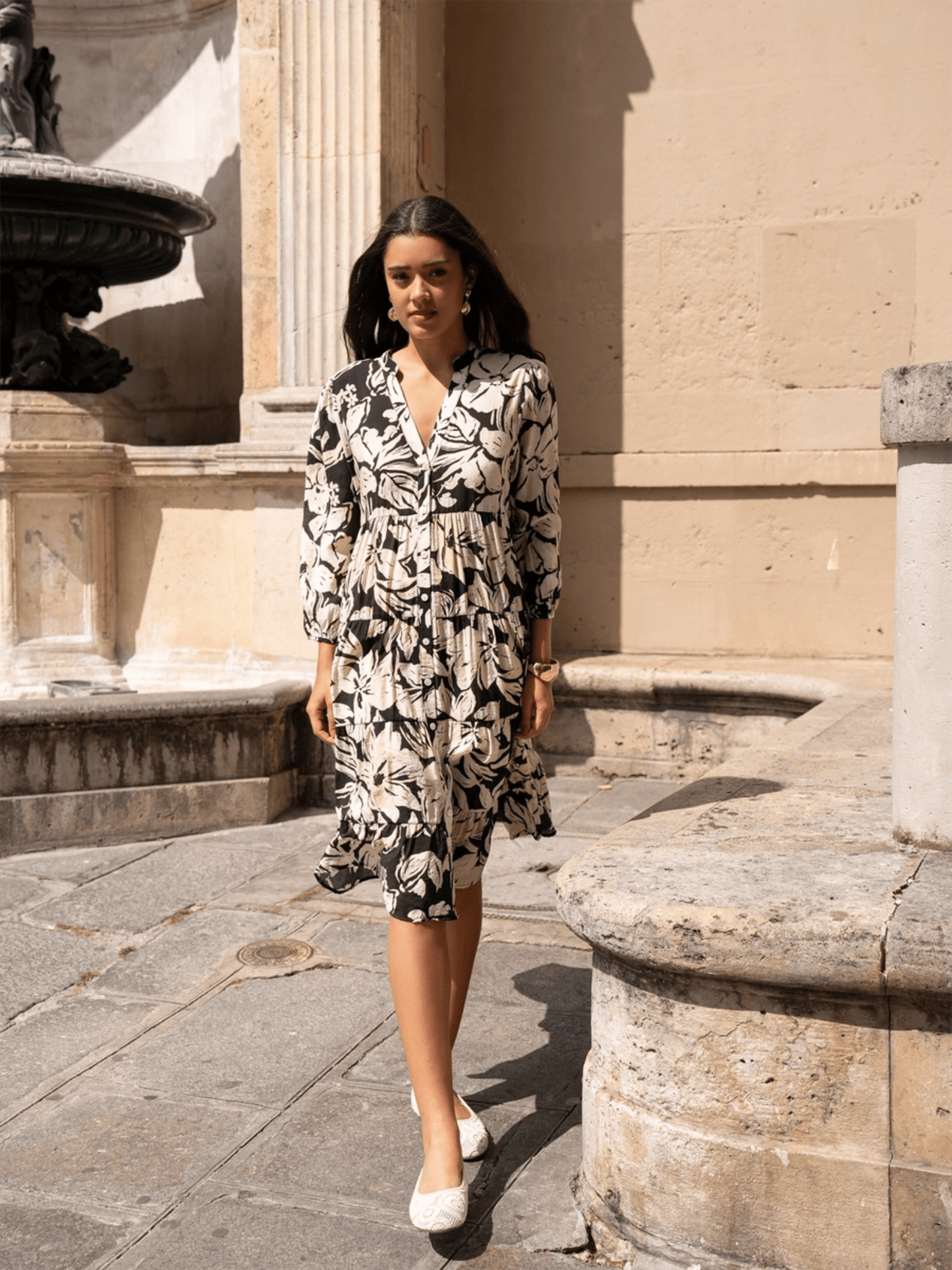 Sienna Shirt Dress Midi - Hibiscus Noir - at home