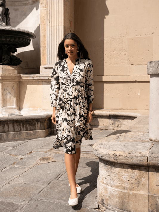 Sienna Shirt Dress Midi - Hibiscus Noir - at home
