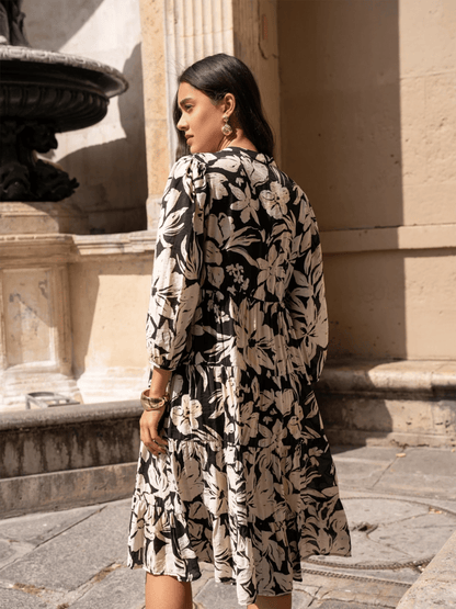 Sienna Shirt Dress Midi - Hibiscus Noir - at home