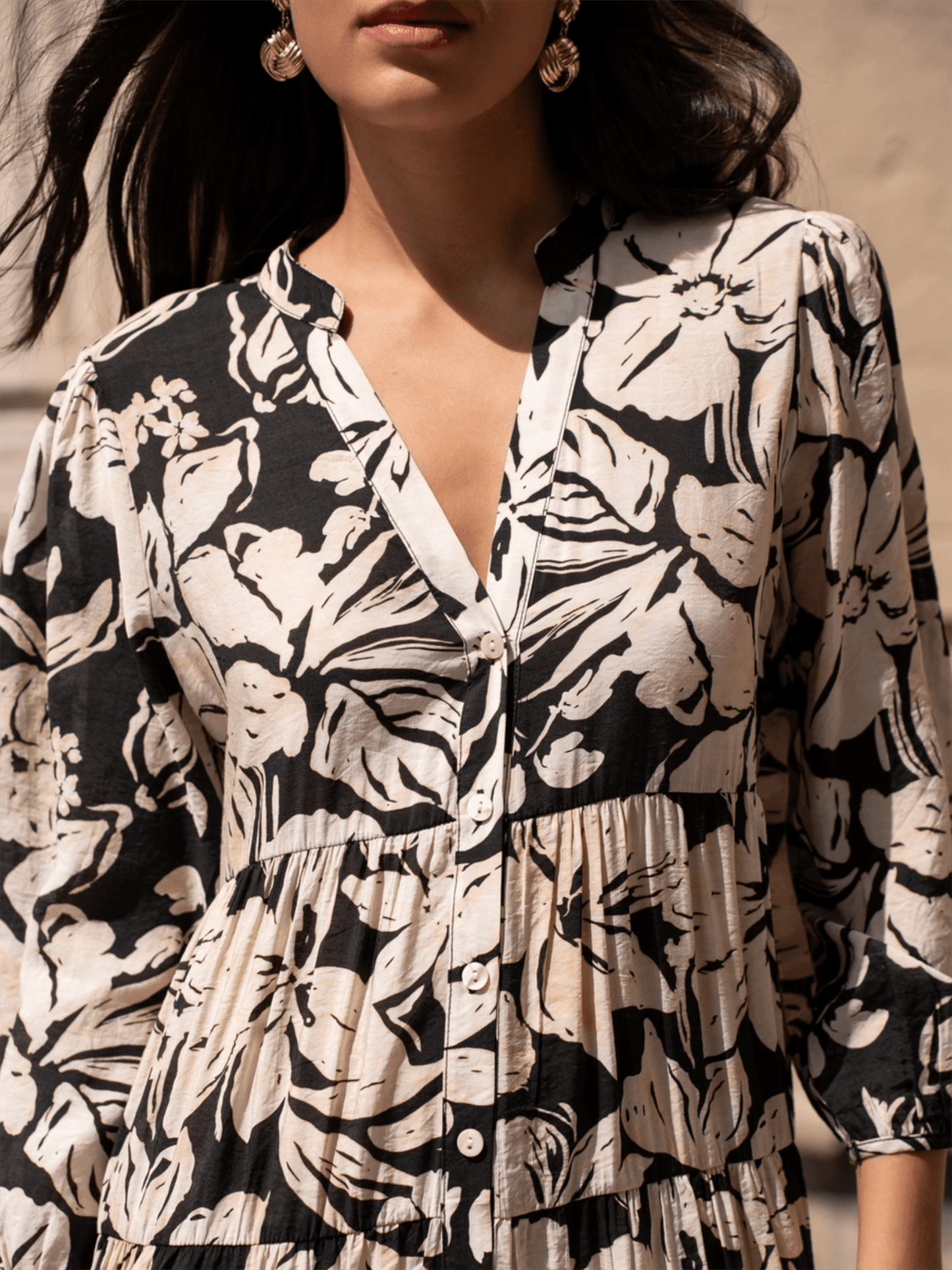 Sienna Shirt Dress Midi - Hibiscus Noir - at home