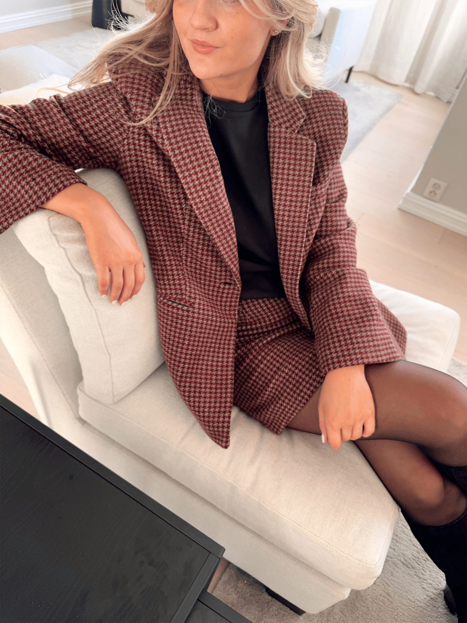 Skirt Check - Burgundy - at home