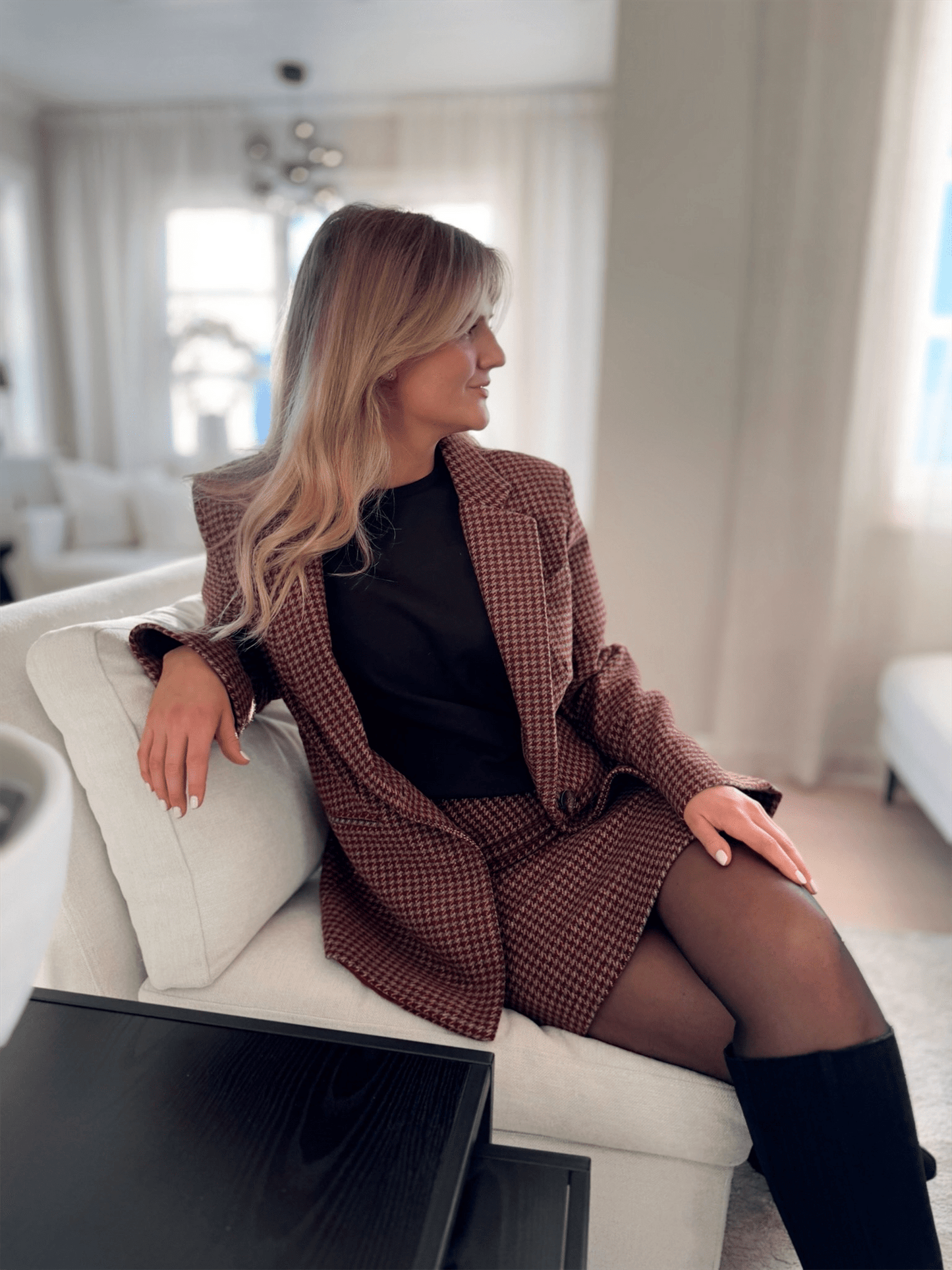Skirt Check - Burgundy - at home