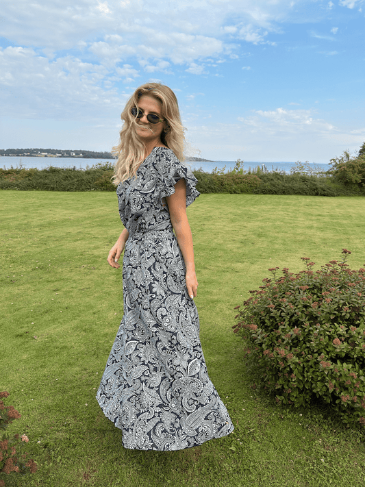 Smocking Skirt - Blue Paisley Print - at home