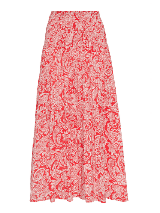 Smocking Skirt - Red Paisley Print - at home