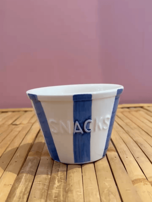Snacksskål - Blåstripet M/Hvit Tekst - at home