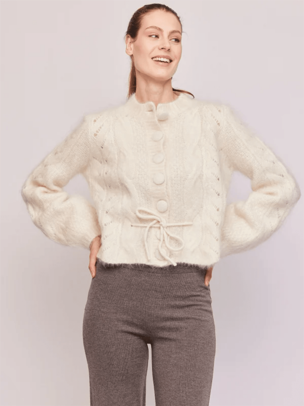 Sophia Chunky Cardigan - Bright White - at home