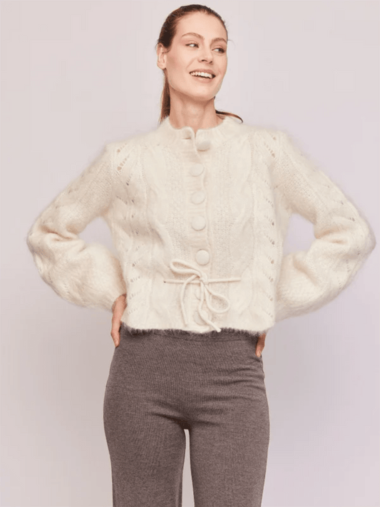Sophia Chunky Cardigan - Bright White - at home