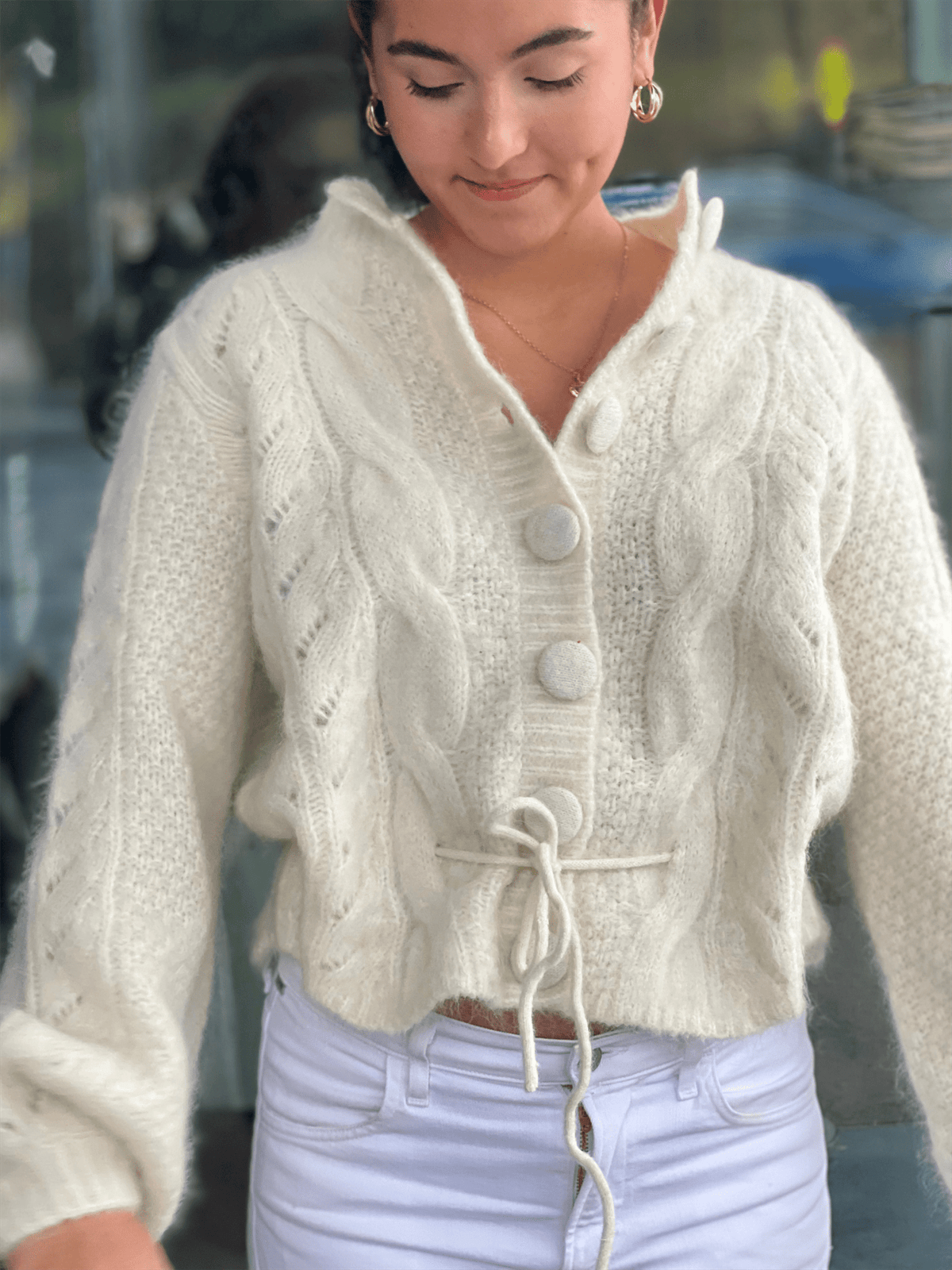 Sophia Chunky Cardigan - Bright White - at home