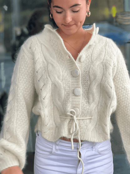 Sophia Chunky Cardigan - Bright White - at home