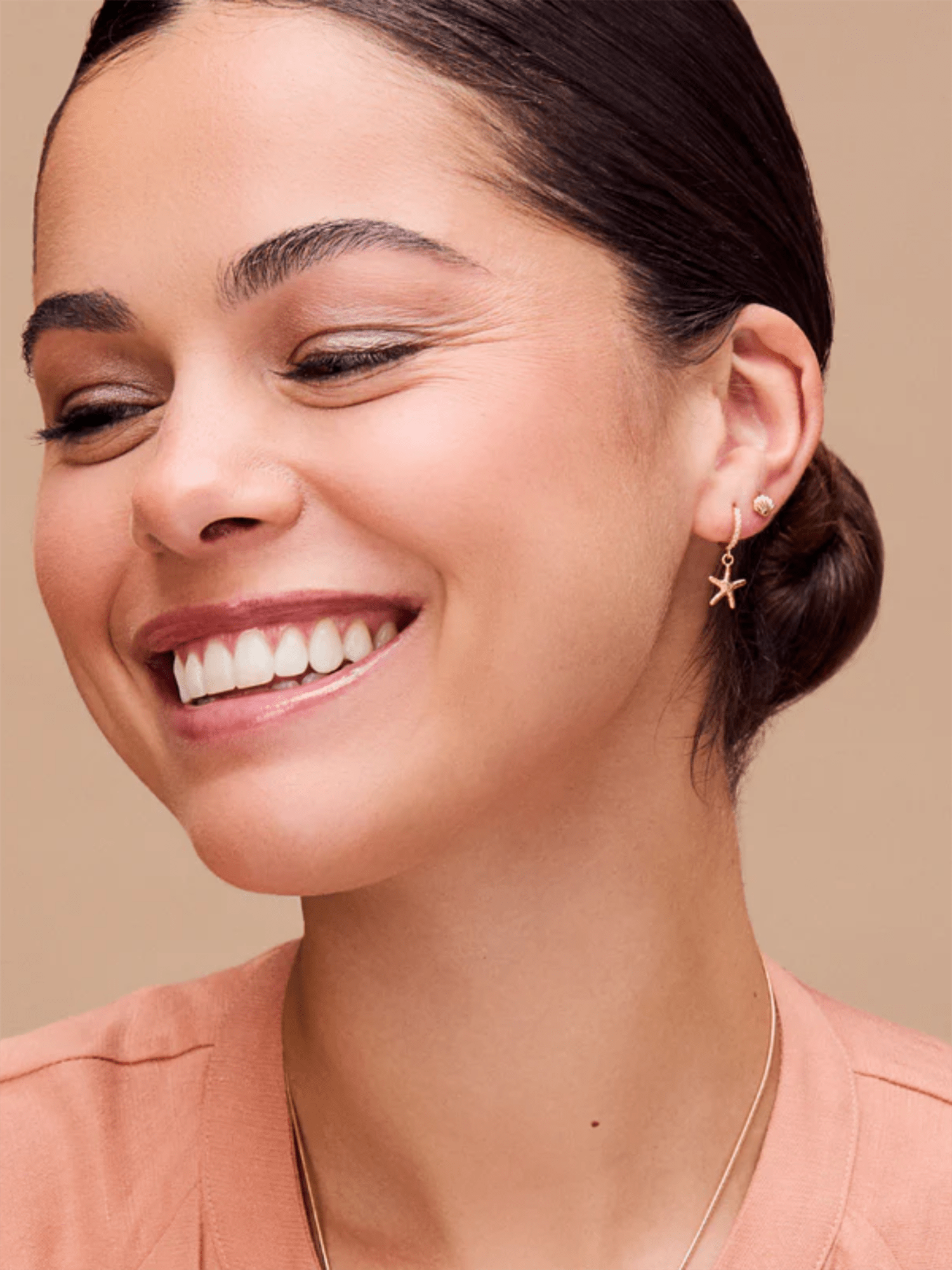 Starfish & Pearl Micro Hoops - Gold - at home