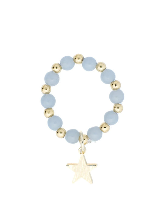 Stone Bead Ring 4mm W/Star Charm - Blue - at home