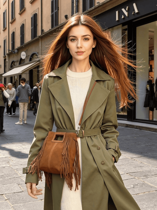 Suede Fringe Handbag Crossbody S - Brown - at home