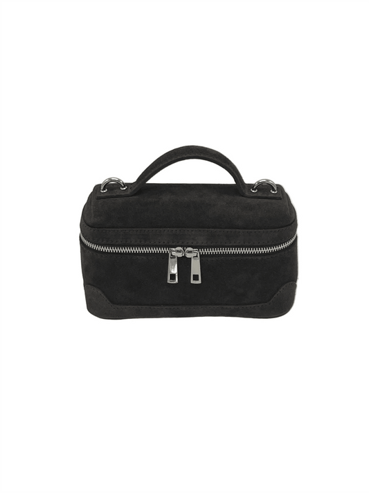 Suede Leather Box Handbag S - Dark Brown - at home