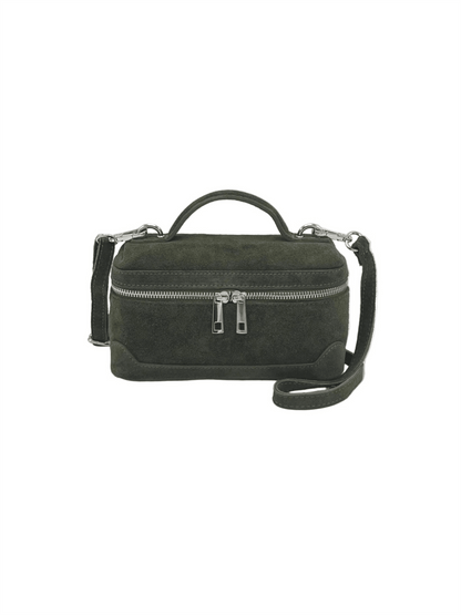 Suede Leather Box Handbag S - Olive - at home