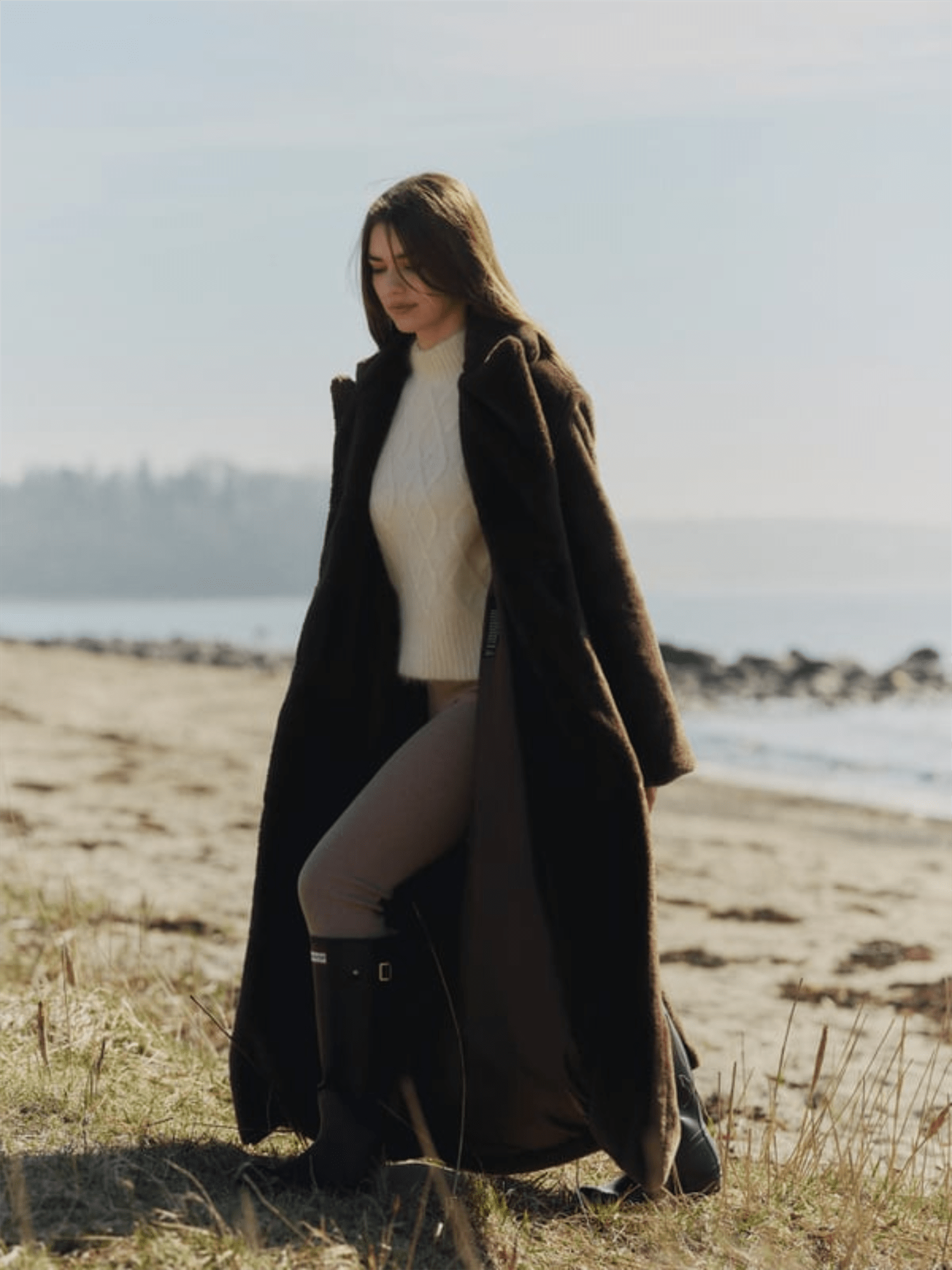 Talea Fake Fur Jacket - Dark Brown - at home