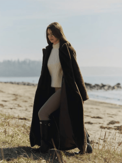 Talea Fake Fur Jacket - Dark Brown - at home