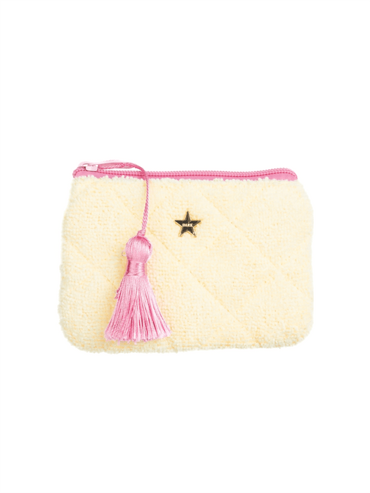 Terry Quilted Small Pouch - Pale Yellow W/Bubblegum Pink - at home
