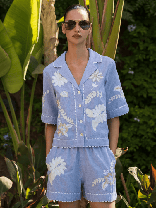 Tiger Lily Shirt - Blue - at home