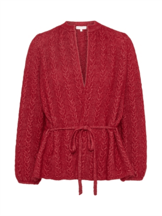 Tinnie Braided Cardigan - Red - at home