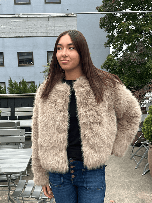 Tora Fake Fur Jacket - Beige - at home