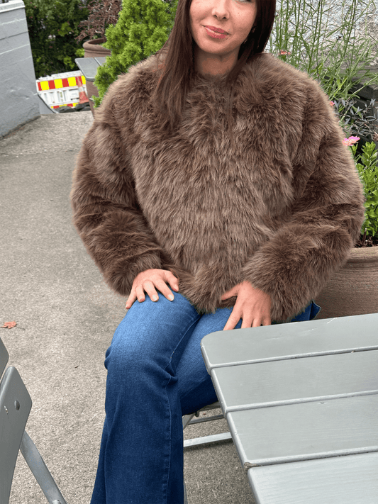 Tora Fake Fur Jacket - Brown - at home