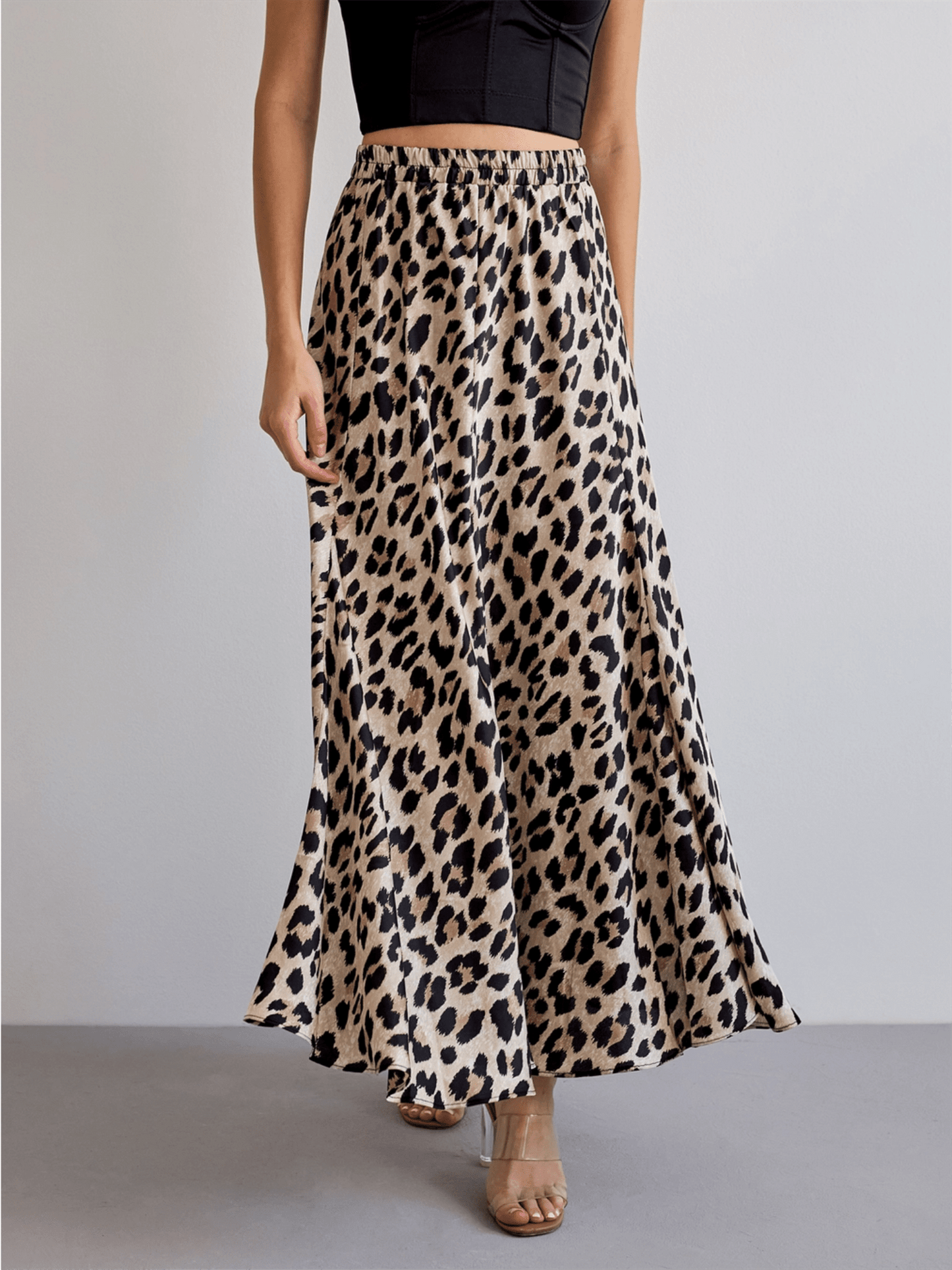 Valentine Satin Skirt - Beige Leopard - at home