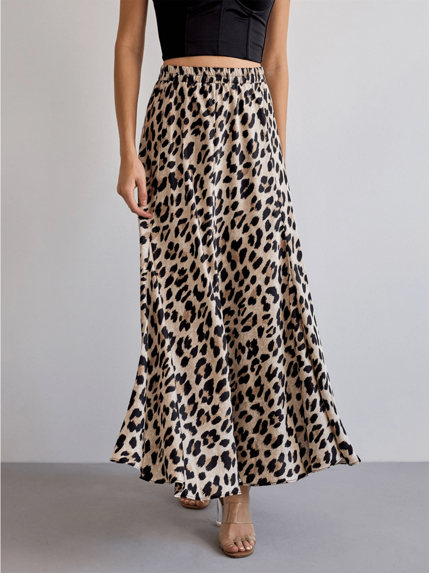 Valentine Satin Skirt - Beige Leopard - at home