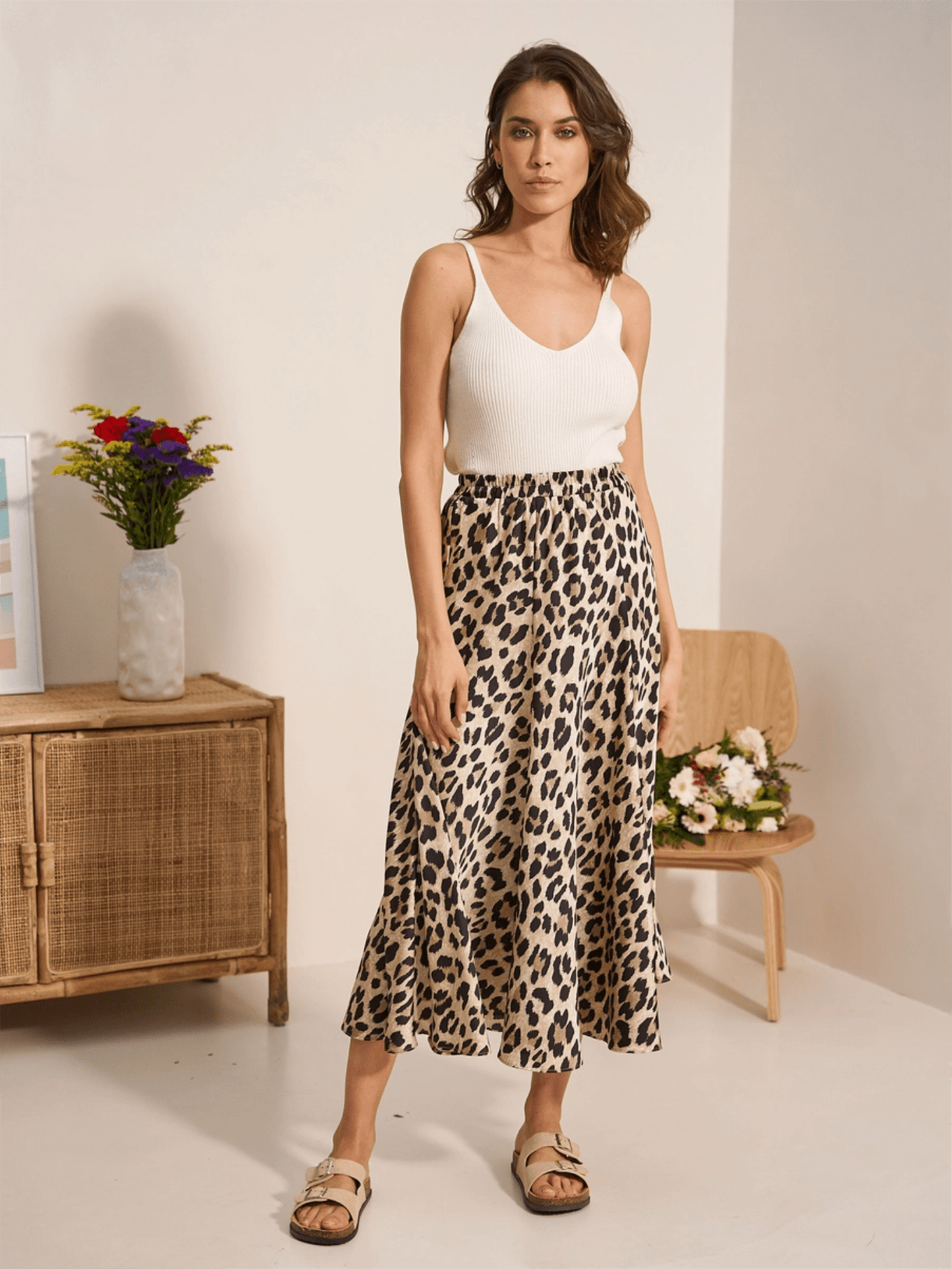 Valentine Satin Skirt - Leopard - at home