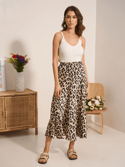 Valentine Satin Skirt - Leopard - at home