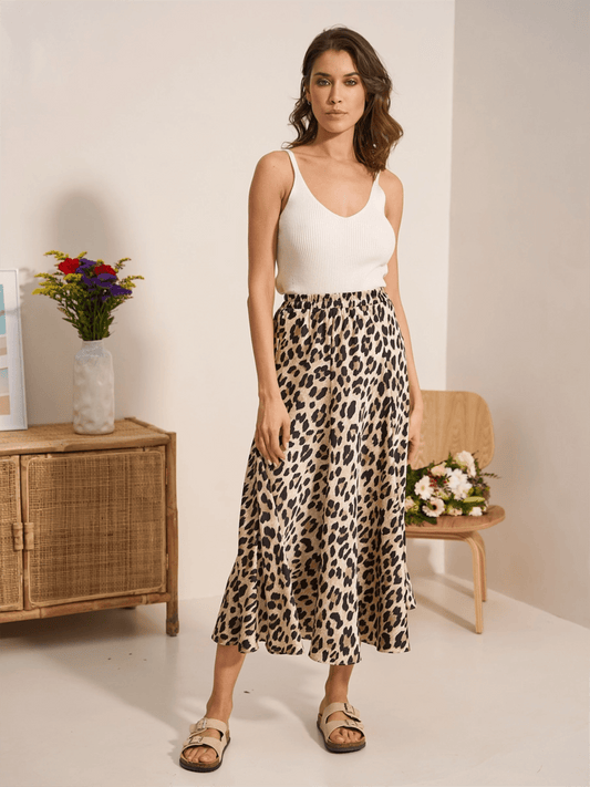 Valentine Satin Skirt - Leopard - at home