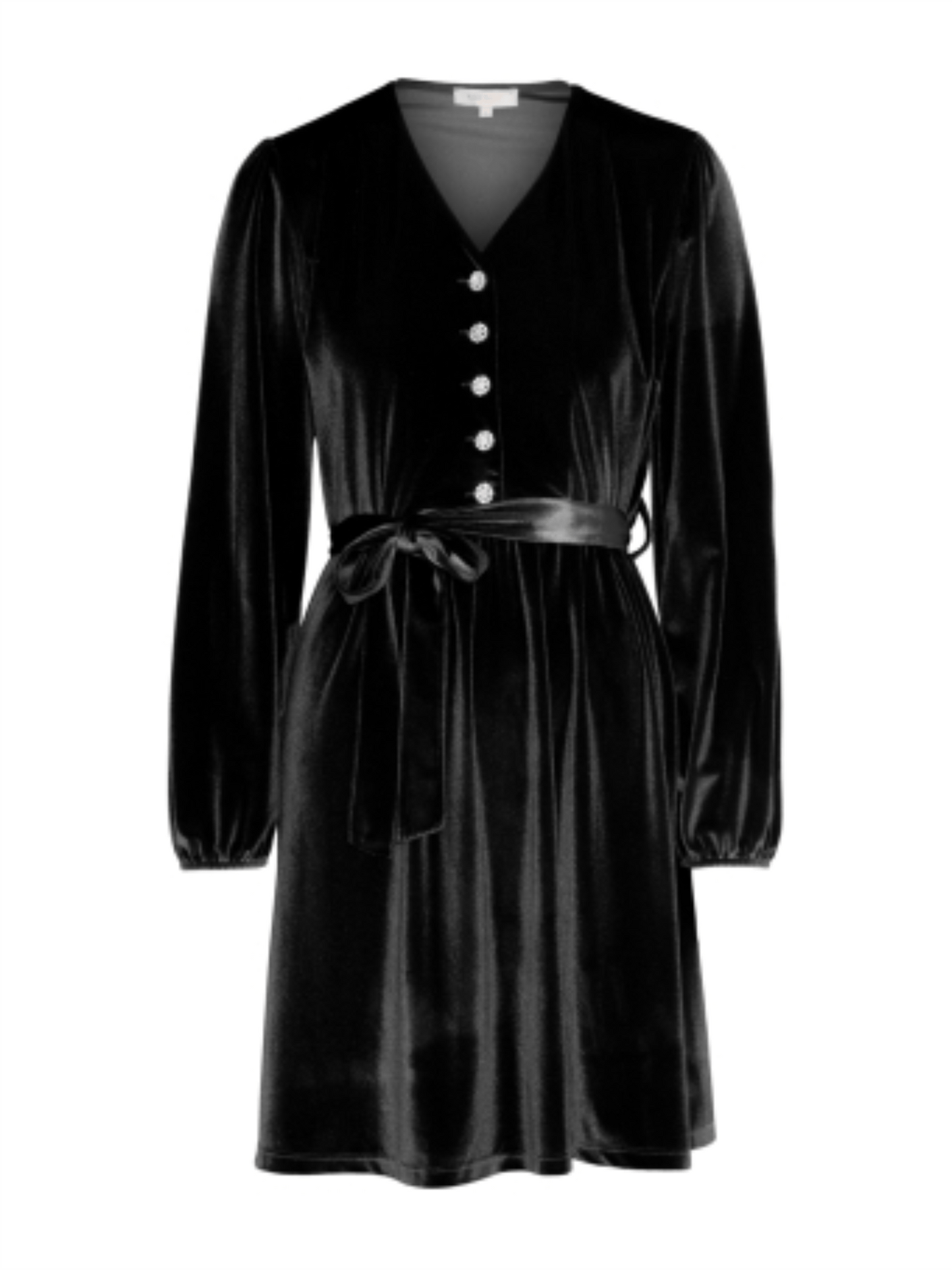 Velvet Dress W/ Buttons - Black - at home