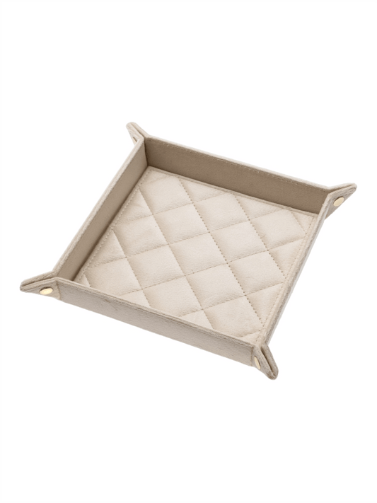 Velvet Quilted Jewellery Tray Medium - Sand - at home