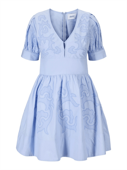 Zenda Embroidery Dress - Lavender Lustre - at home