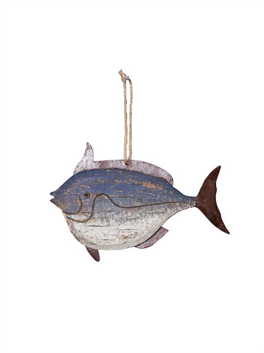 Hanging Blue Fish With Metal Fins