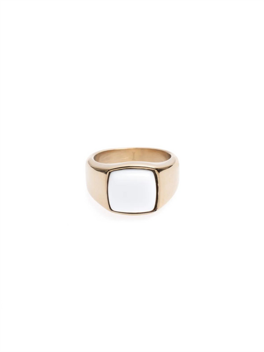 Signet Ring Mini - Gold W/White Jade