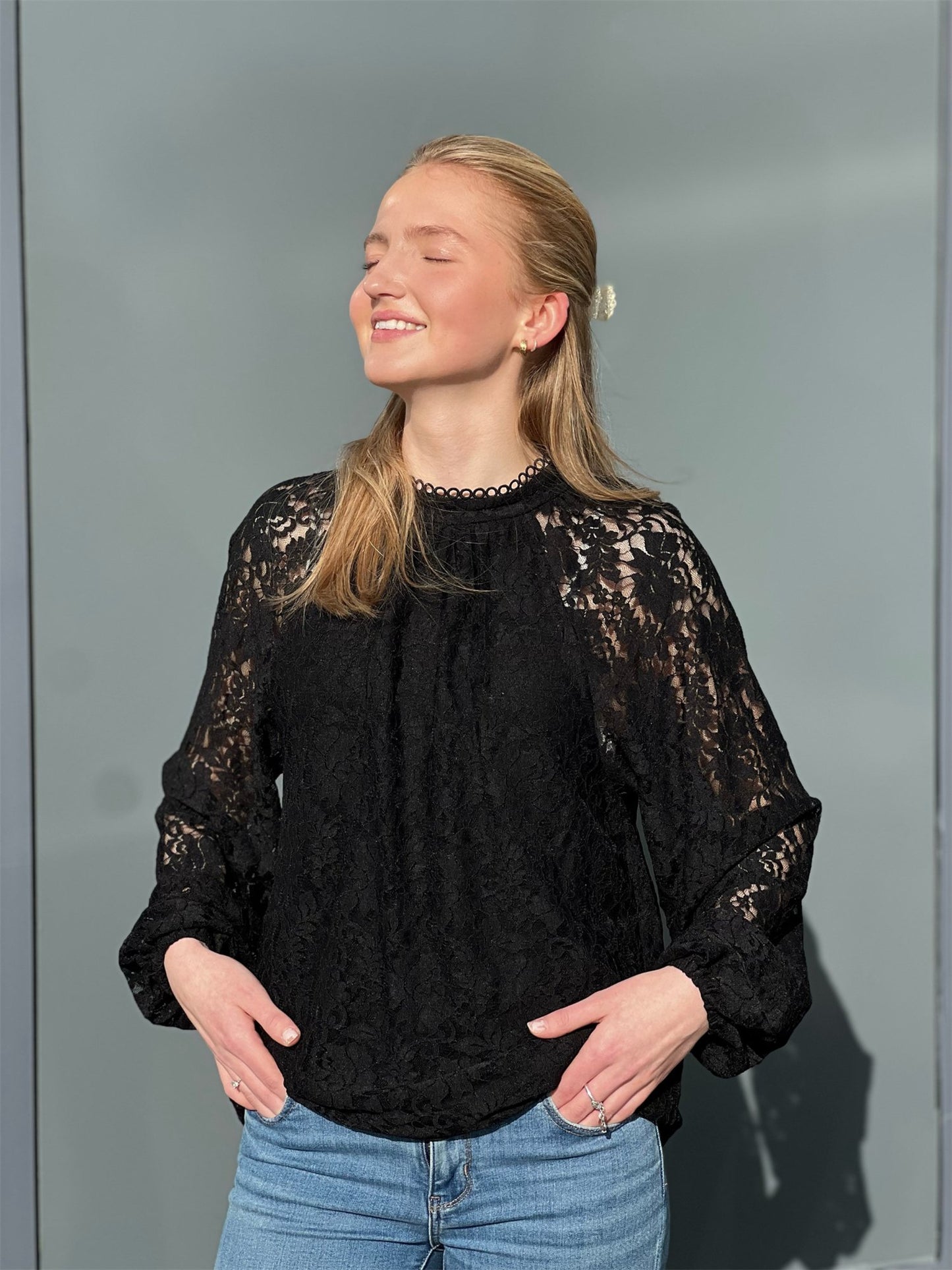 Lace Blouse - Black - at home