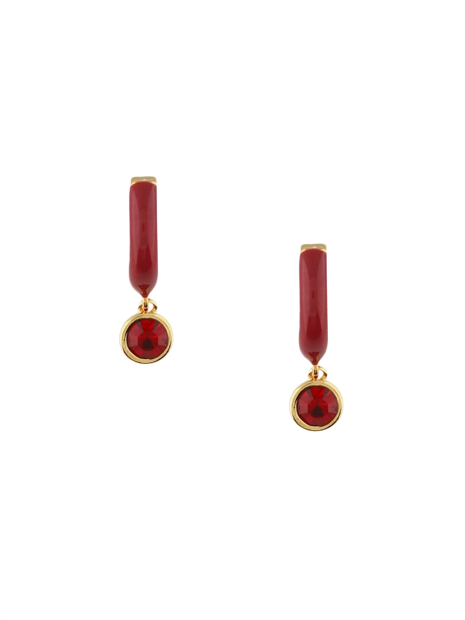 Red Enamel Drop Huggie Hoops - at home