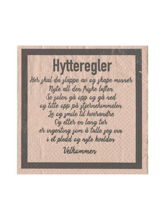 Servietter - "Hytteregler" 33x33cm - at home