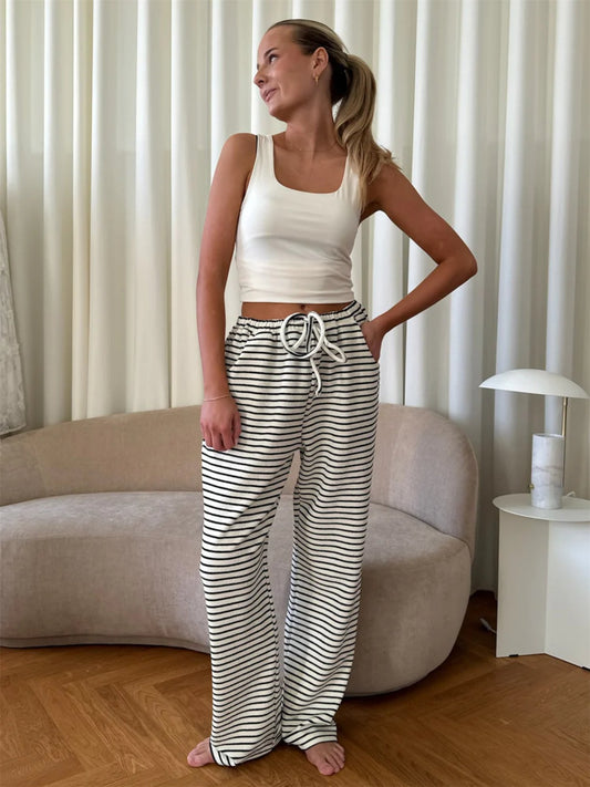 SofiaIC Soft Pants - White Black Stripes (UKE 12) - at home