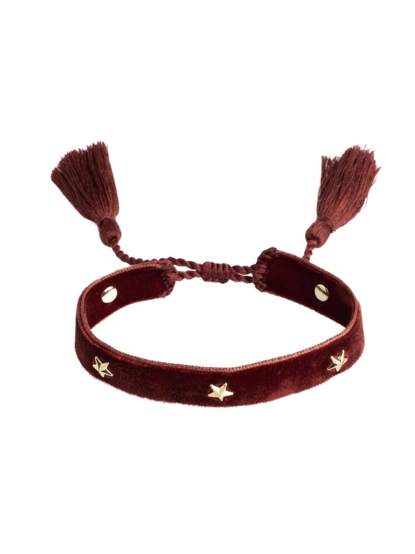 Velvet Friendship Bracelet Thin W/Star - Mahogany