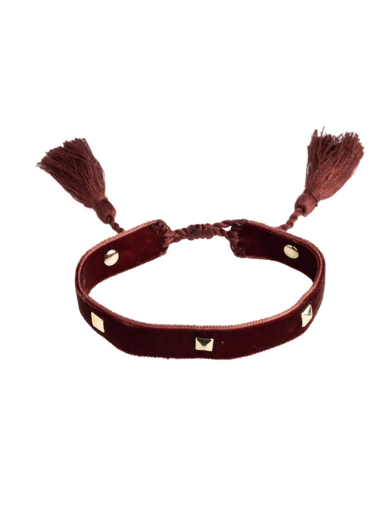 Velvet Friendship Bracelet Thin W/Stud - Mahogany