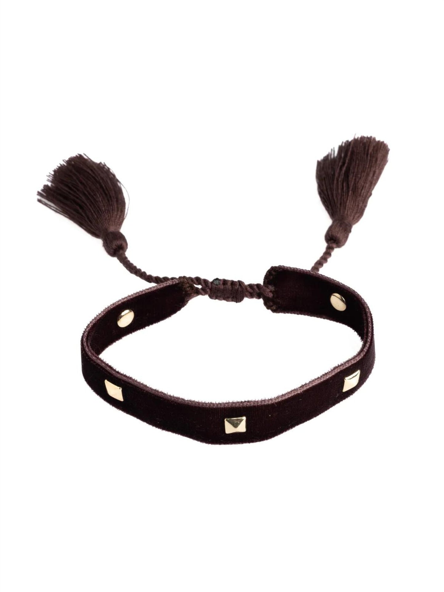 Velvet Friendship Bracelet Thin W/Stud - Warm Chocolate - at home